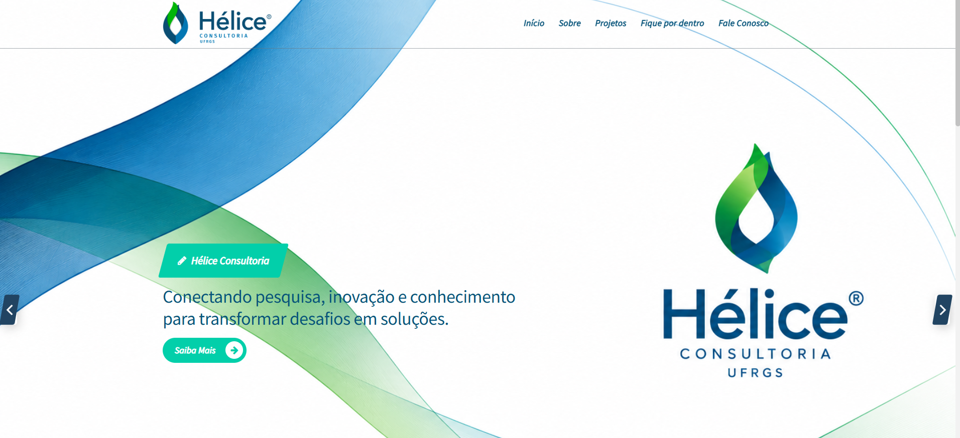 Captura da página inicial de Hélice Consultoria